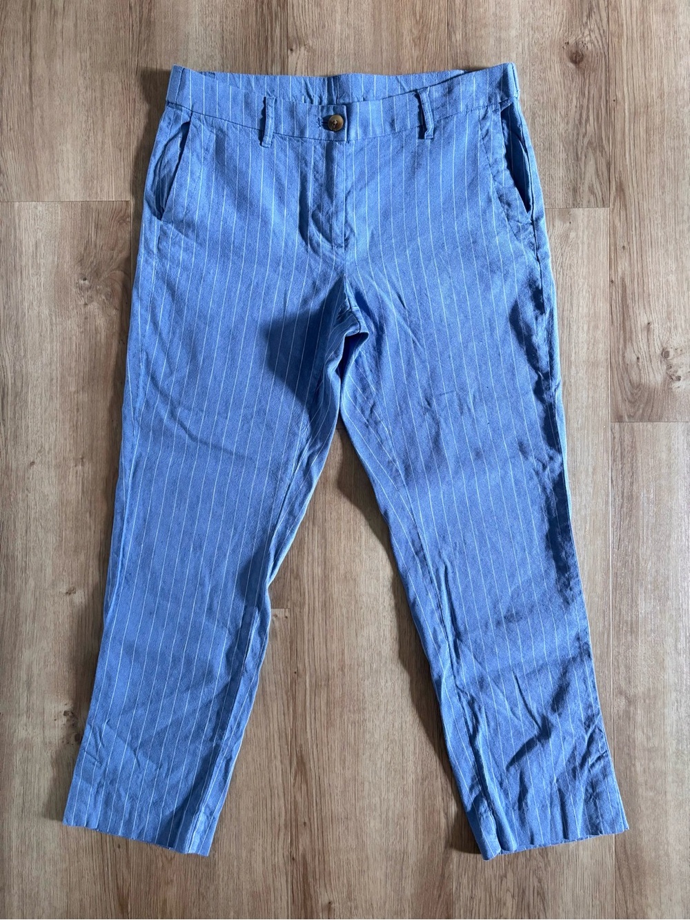 J. Jill Linen Stretch Cropped Pants Blue Pinstripe Size Small